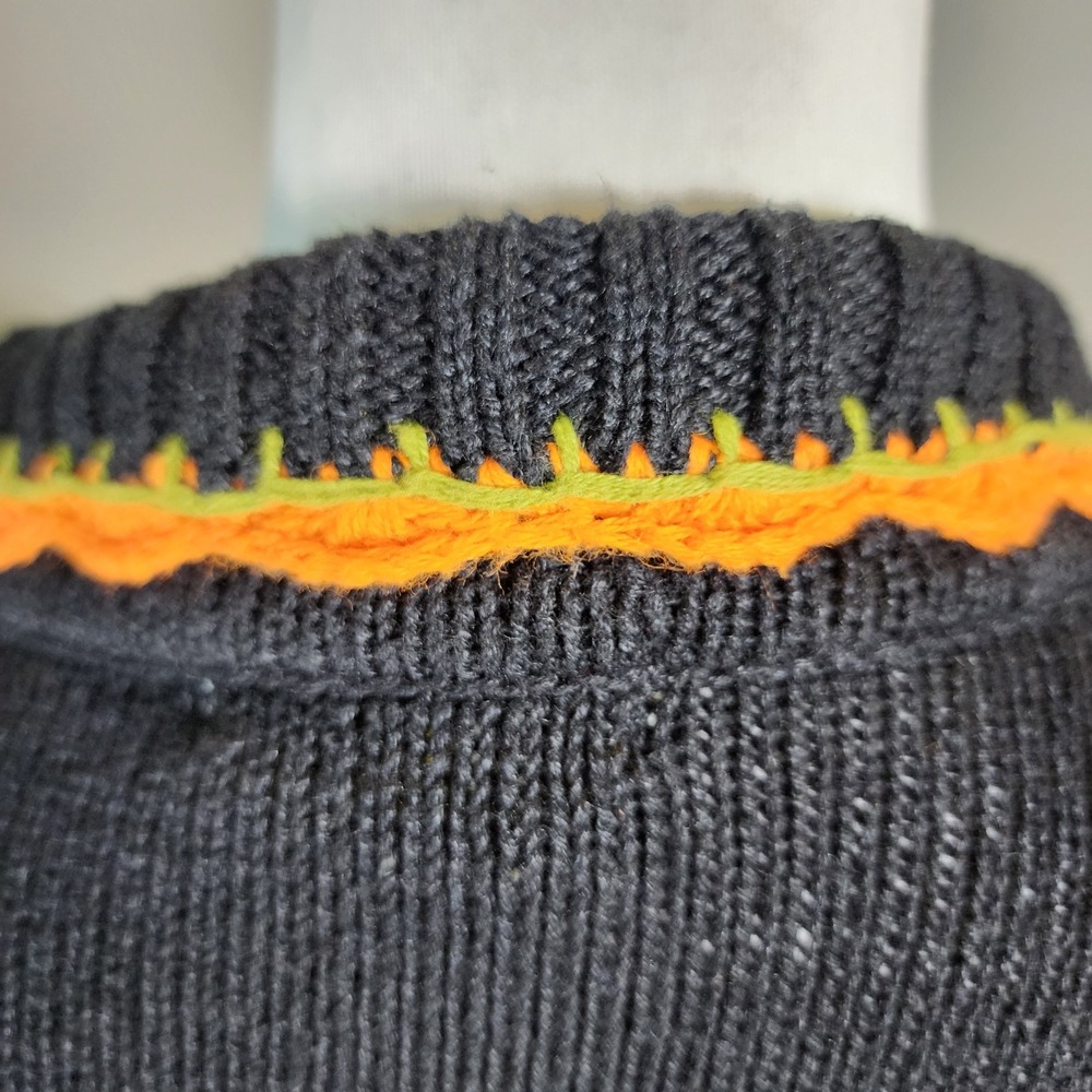Yarnworks Vintage Halloween Zip Sweater Womens Large Black Orange Purple Boo 90s - Picture 9 of 15